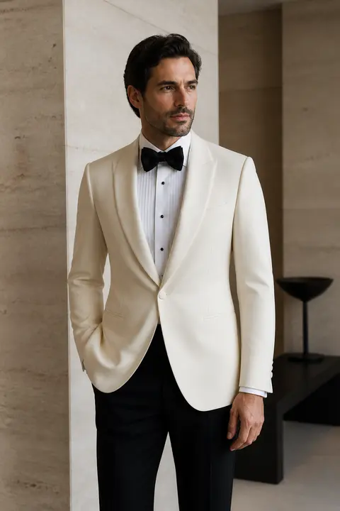 Ivory Dinner Jacket with Black Bow Tie