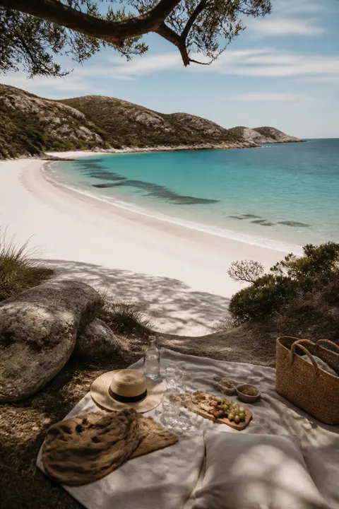 Quiet Picnic at Australian White-sand Bay