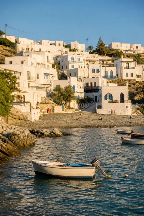 Whitewashed Harbor Village Above the Sea