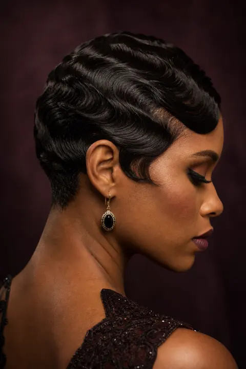 Sculpted Finger Waves on Short Black Hair