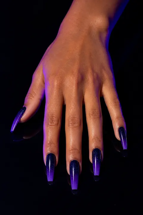 Midnight Cosmic Airbrush Coffin Nails