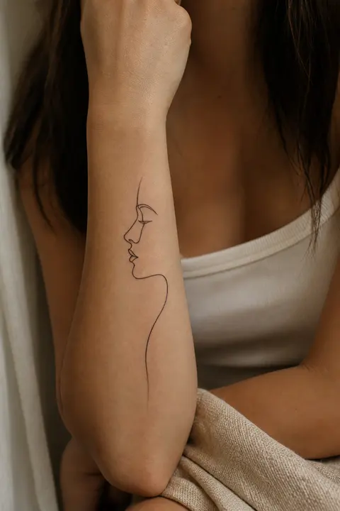 Minimal Single-line Profile Tattoo on Inner Forearm