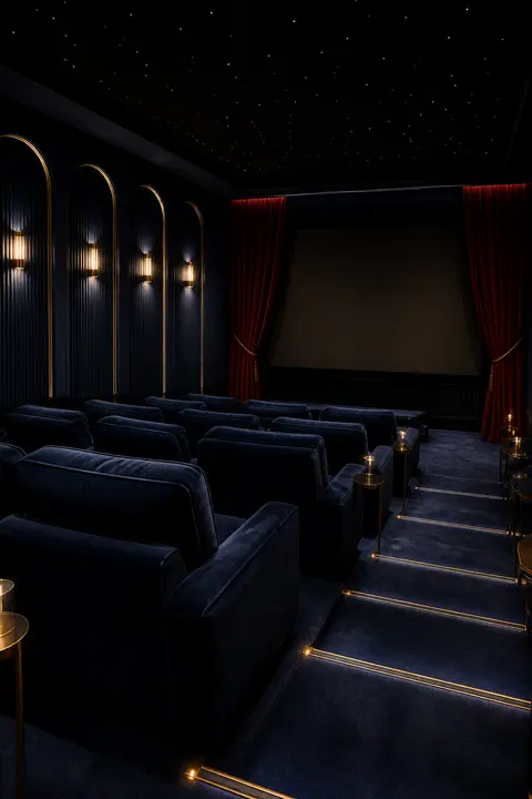 Midnight Blue Home Cinema with Tiered Seating