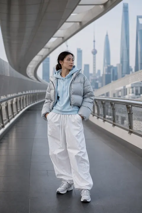 Silver Puffer with Ice Blue and White Layers