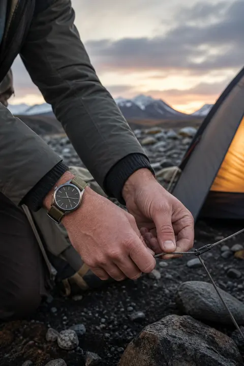 Rugged Field Watch at Mountain Camp