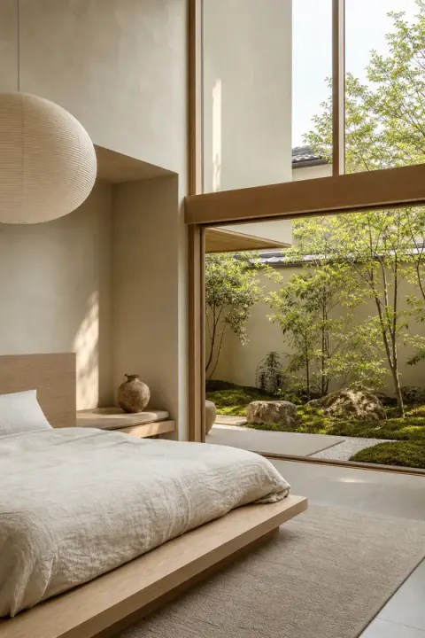 Japandi Bedroom Garden Retreat