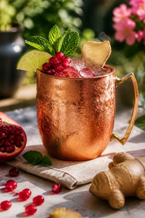 Sunlit Garden Table with Pomegranate Ginger Mule