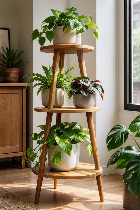 Three-Tier Oak Plant Stand
