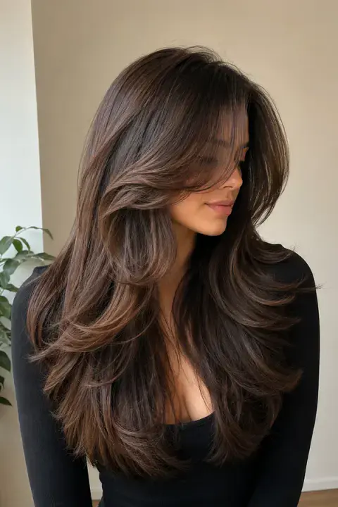 Butterfly Haircut with Curtain Bangs for Long Hair