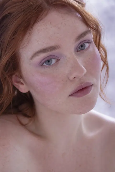 Soft Lilac Eyeshadow with Natural Freckles