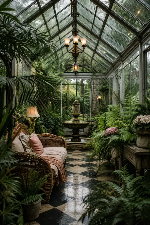 Victorian Glasshouse Filled with Tropical Plants