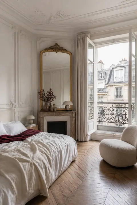 Parisian Bedroom with Gilded Mirror