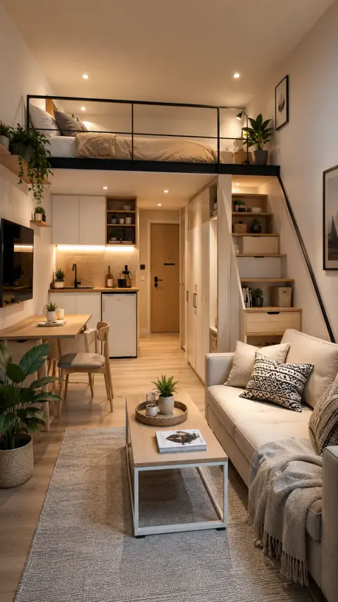 Small Apartment Design Ideas with Cozy Loft Bedroom