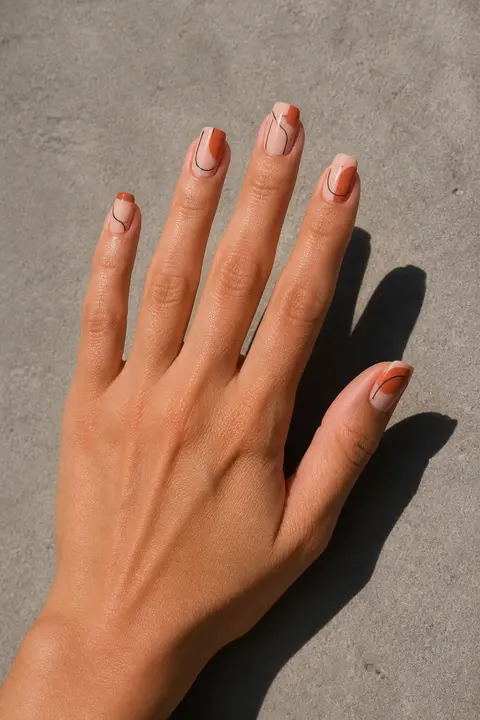 Terracotta Negative-Space Geometric Nails