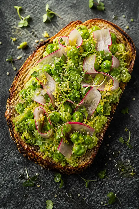 Smashed Pea and Avocado Toast with Radish