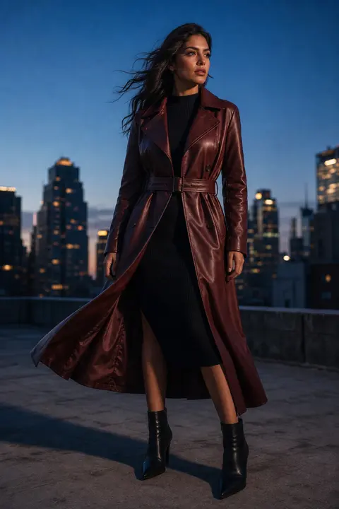 Oxblood Leather Trench After Dark