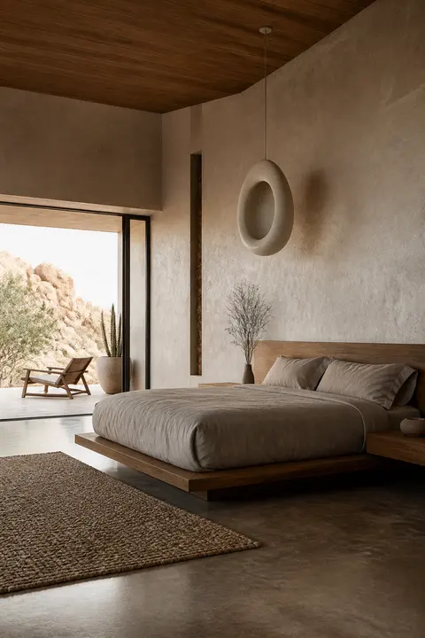 Desert Modern Bedroom with Platform Bed and Pendant