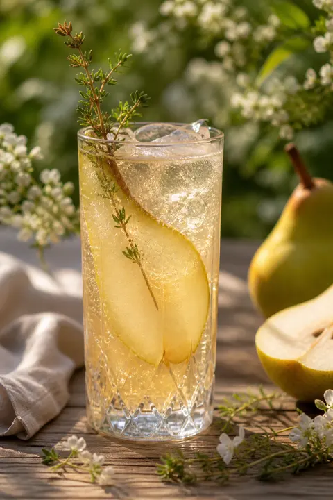 Sunlit Garden Table with Pear and Thyme Fizz