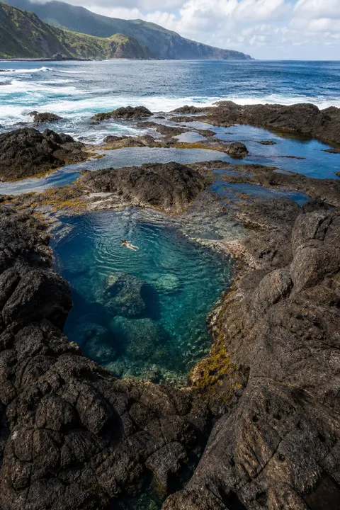 Volcanic Tide Pools Beside the Open Sea
