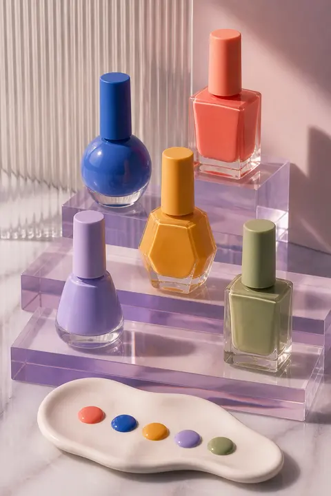 Pastel Nail Polish Still Life with Color Swatches