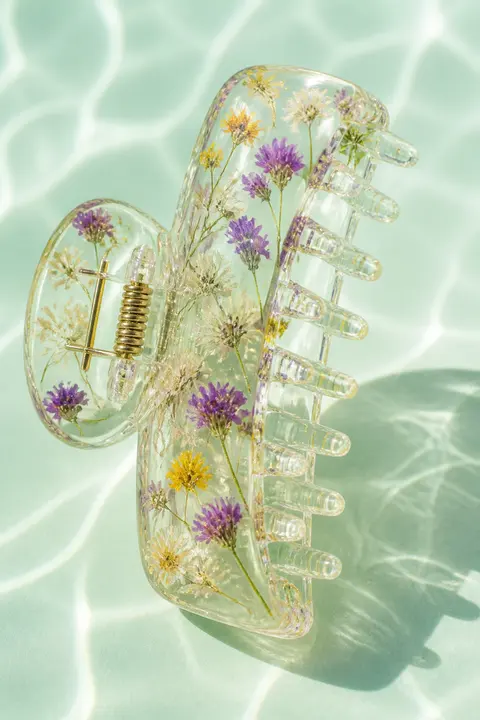 Pressed Flower Claw Clip in Clear Resin