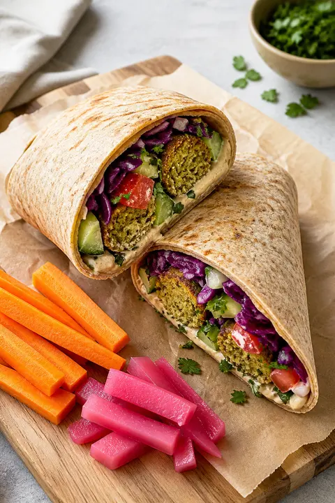 Baked Falafel Wrap with Crunchy Vegetables