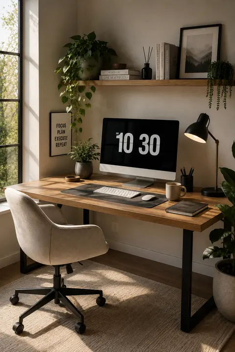 Minimalist Home Office with Warm Natural Light