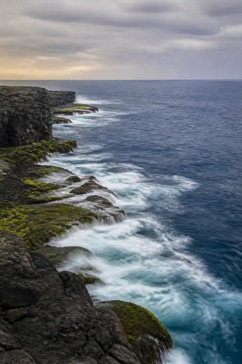 Mossy Lava Coast with Foaming Channels