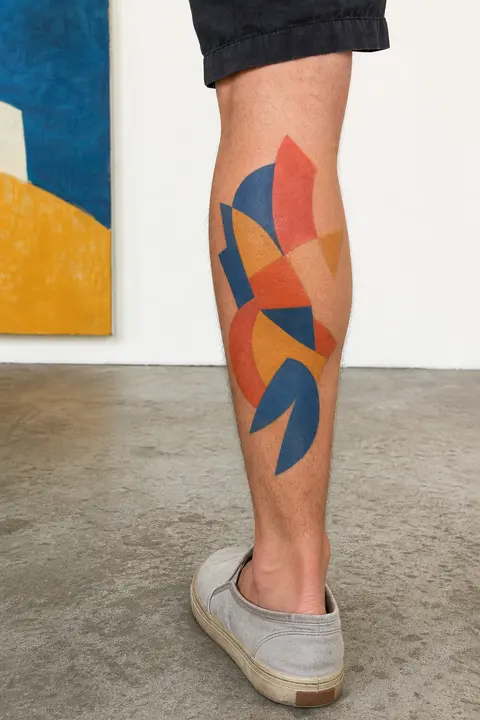 Colorful Geometric Abstract Calf Tattoo
