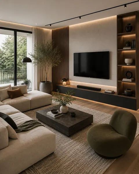 Modern Living Room with Dark Stone Coffee Table