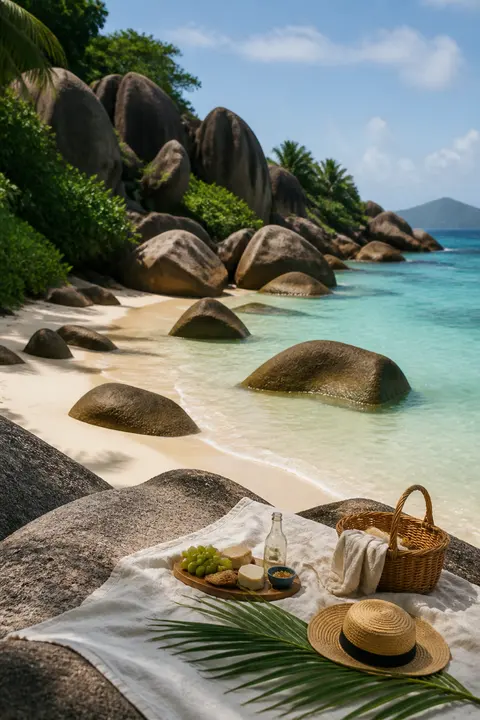 Quiet Picnic at Seychelles Granite Beach