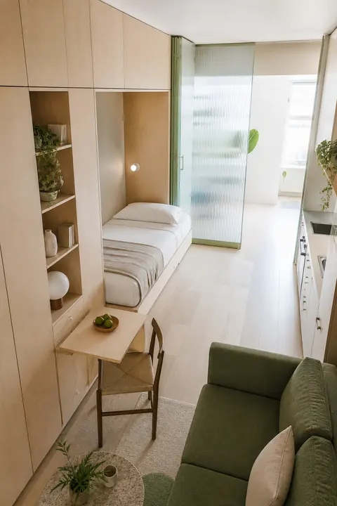 Transformable Micro Apartment in Pale Wood