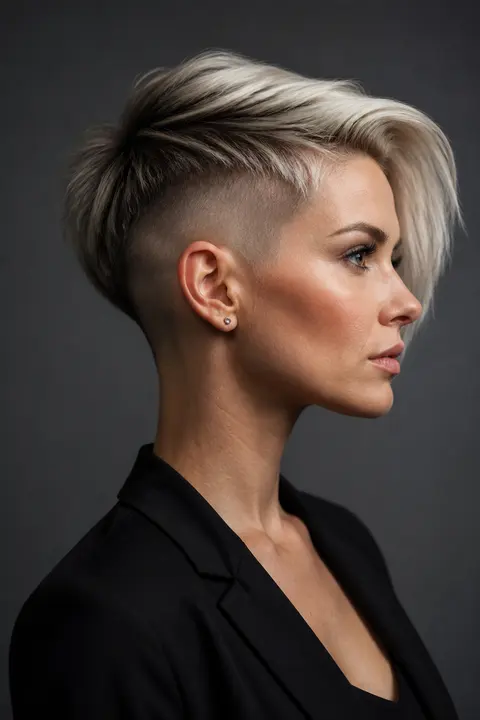 Platinum Swept Pixie with Dark Undercut