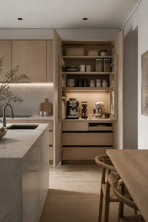 Pale Japandi Kitchen, Coffee and Baking Station