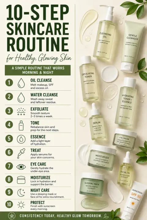 10-Step Skincare Routine for Morning and Night