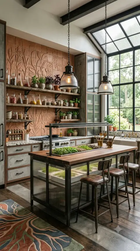 Industrial Botanical Kitchen Atelier With Greenhouse Design