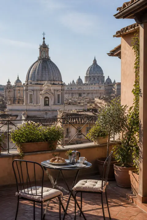 Quiet Morning at Rome Rooftop Overlooking Domes
