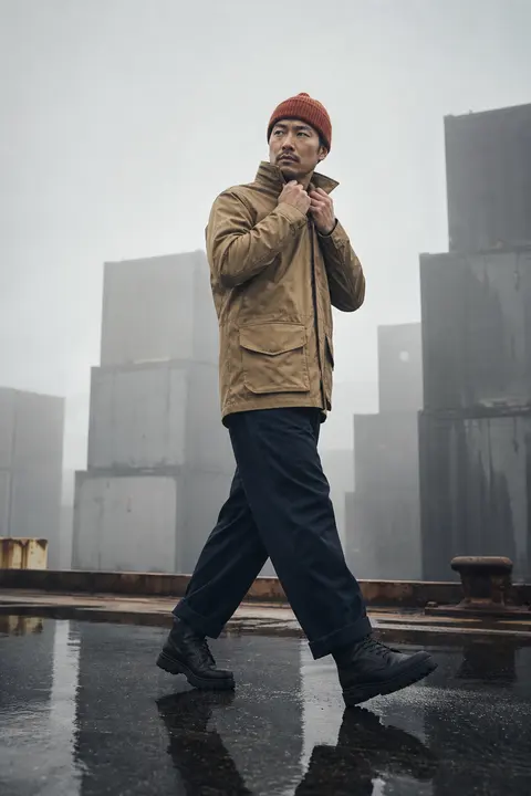 Waxed Utility Jacket on a Foggy Dock
