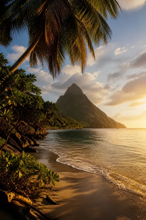 Golden Hour at Caribbean Palm-fringed Beach
