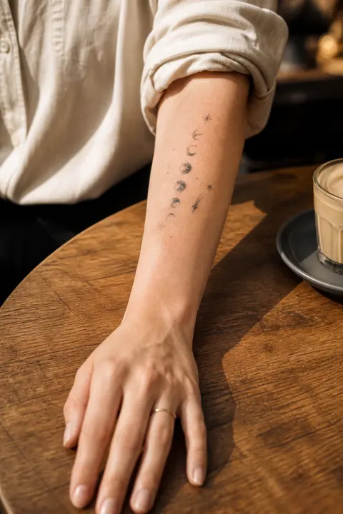 Minimal Moon Phase Forearm Tattoo
