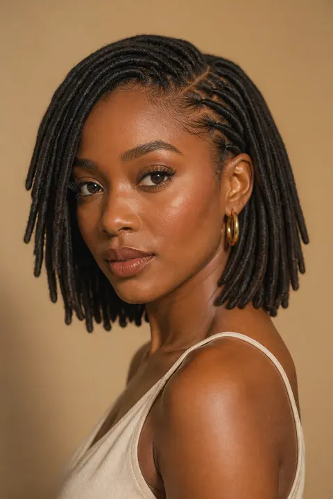 Asymmetrical Loc Bob with Side Cornrows