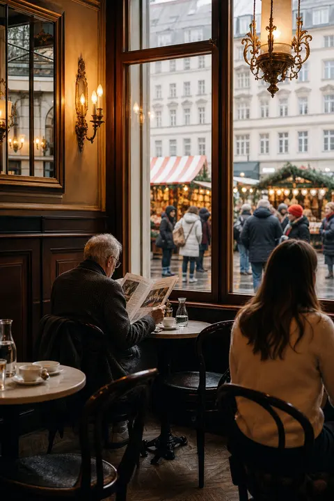 Vienna Historic Coffeehouse Interior on Market Day