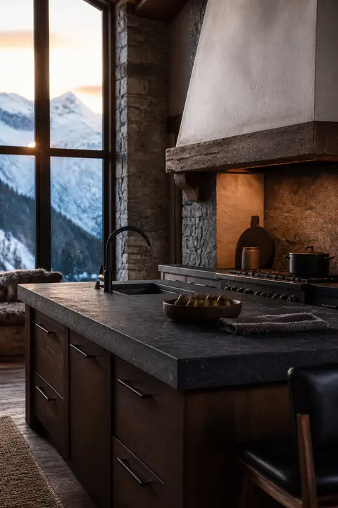 Alpine Chalet Kitchen with a Stone Hearth