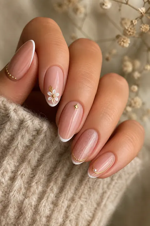 Micro French Tips Medium Almond Nail Design