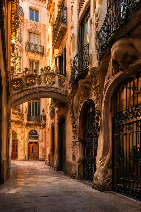 Golden-Hour View of Barcelona Modernist Passage