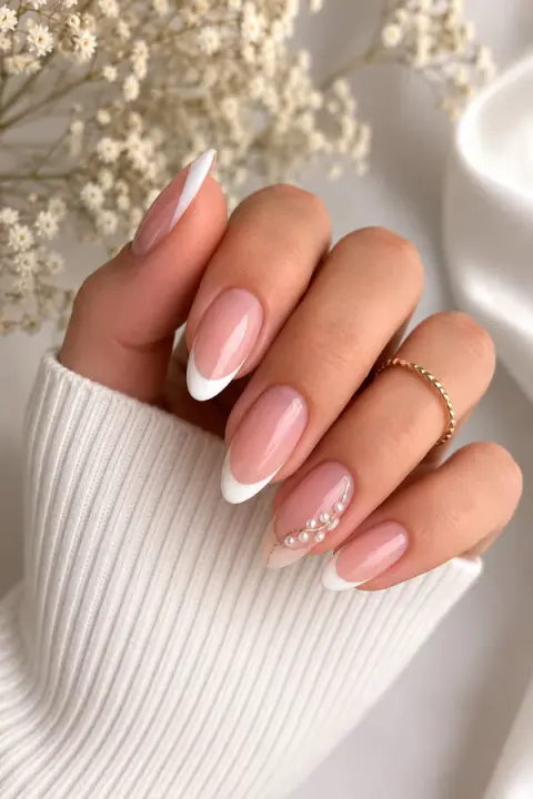 Pearl Accent French Tip Nails