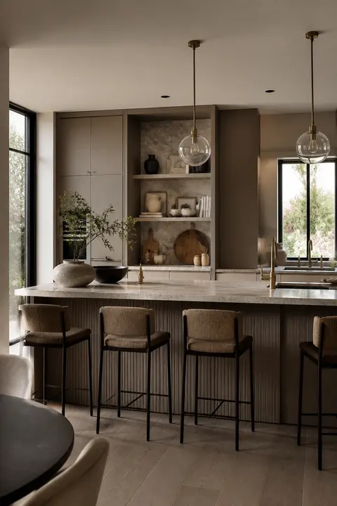 Large Island Seating in Quiet Luxury Taupe Kitchen