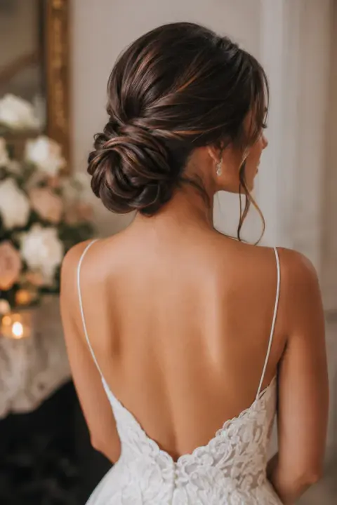 Twisted Bridal Chignon with Loose Side Pieces