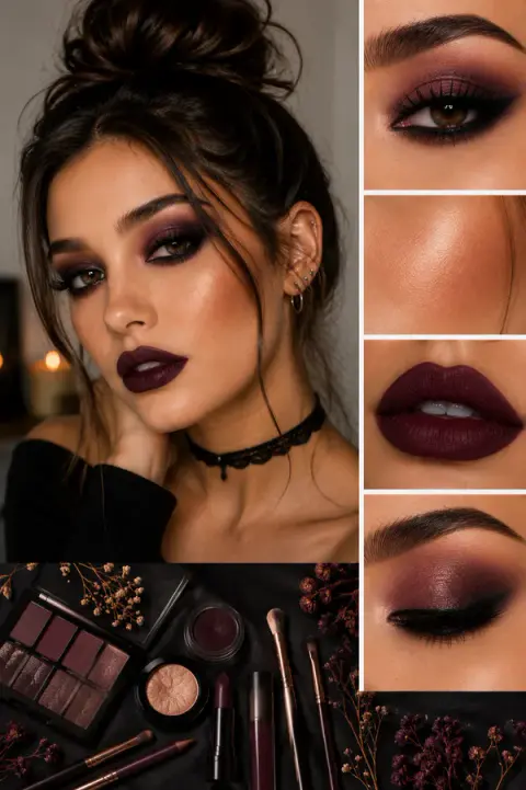 Dark Plum Glam Makeup Ideas for Women