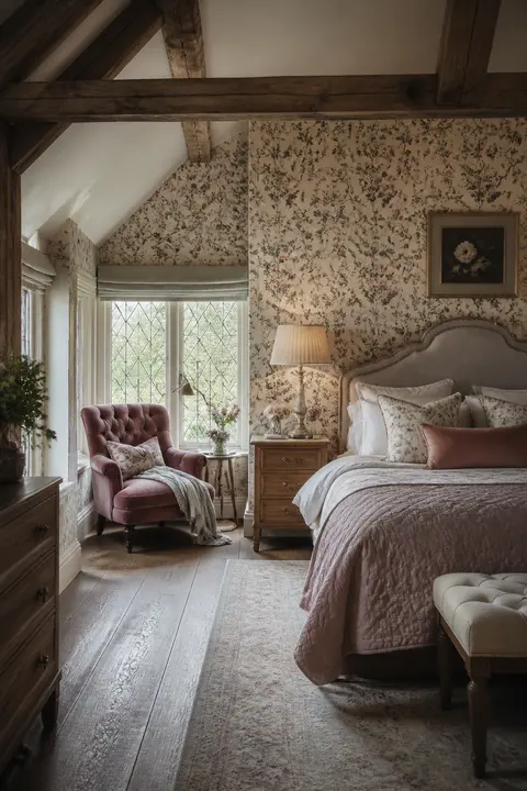 English Cottage Bedroom, Reading Nook and Chair